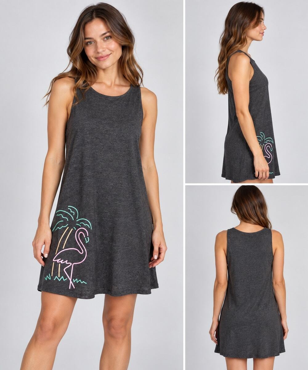 Womens Beach Dress Cover Up Tropical Flamingo Palm Tree Summer Tank Top Small